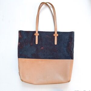 Viva Consuela Slim Tote Navy Tan Leather Tote